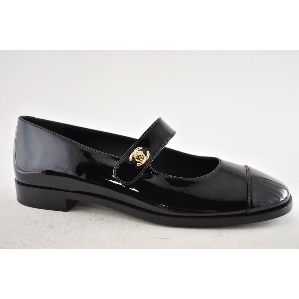 Chanel REV Black Patent Turnlock CC Mary Jane Moccasin Ballet Loafer Flat 39 - Picture 8 of 16